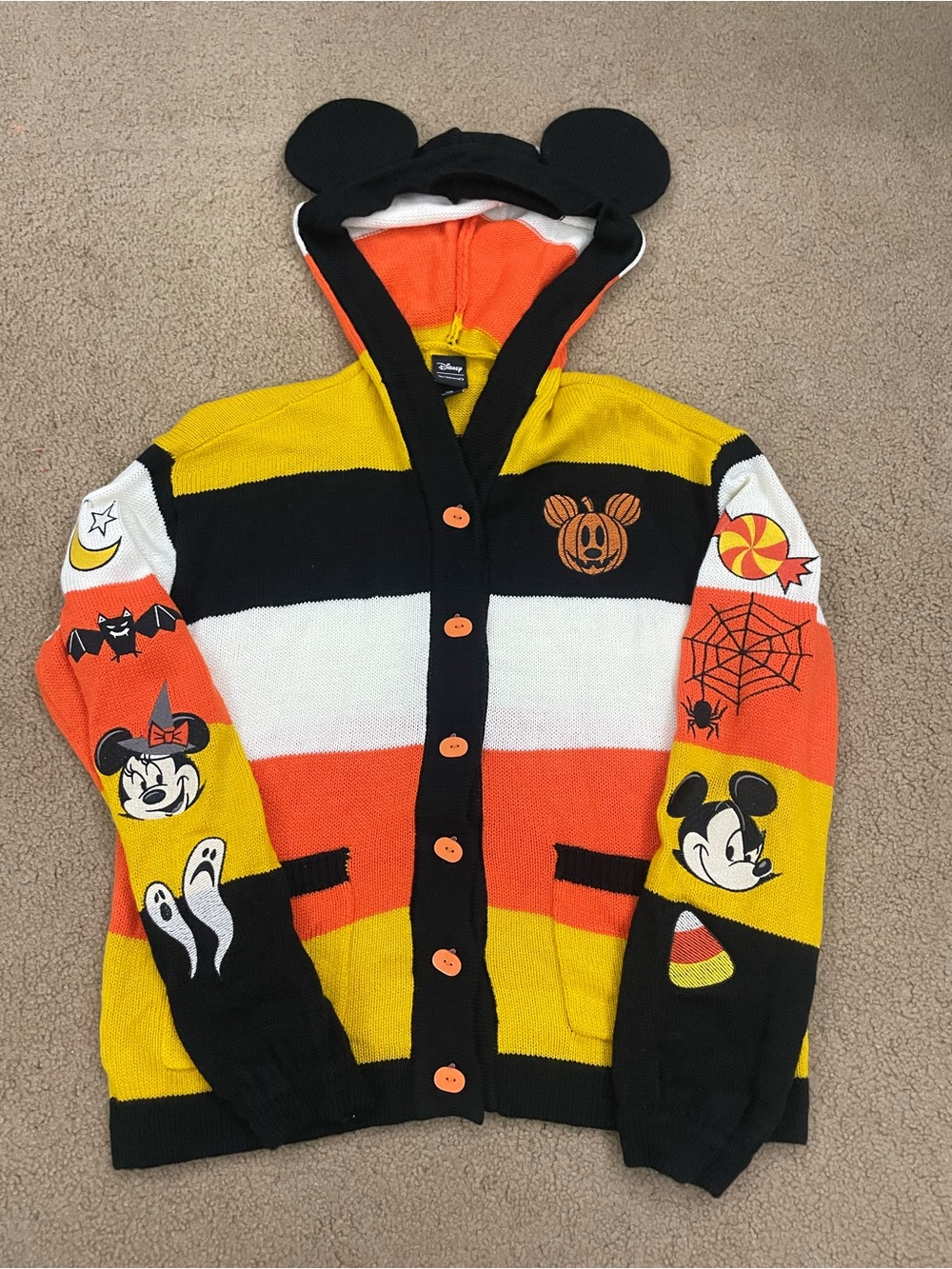 Disney women’s Mickey Halloween Hoodie Cardigan - Orange, Yellow, Black